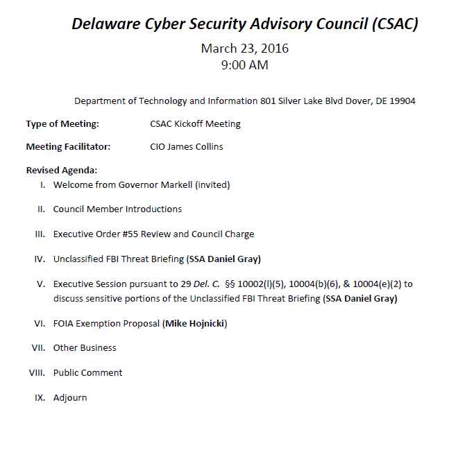 Cyber Security Real Agenda on DE Public Calendar